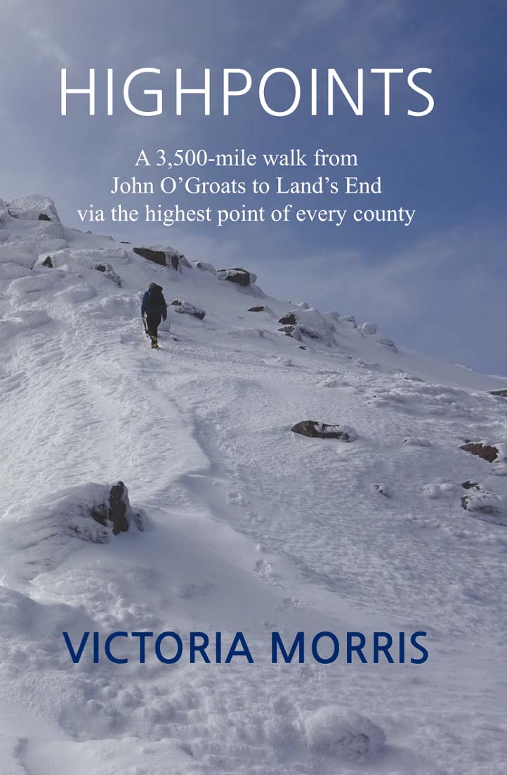 Highpoints book cover featuring a person walking up a snowy mountain
